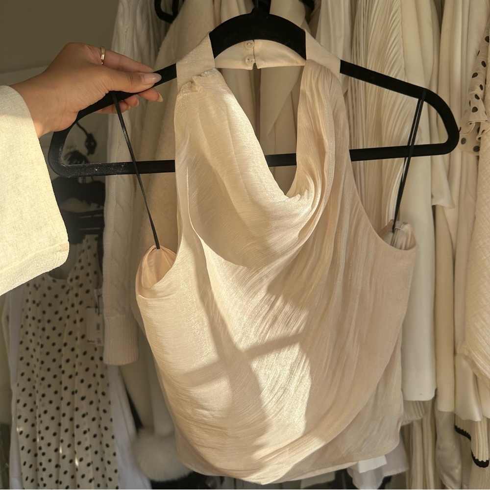 Cream Shell Drape Halter Top - Picture 3 of 5